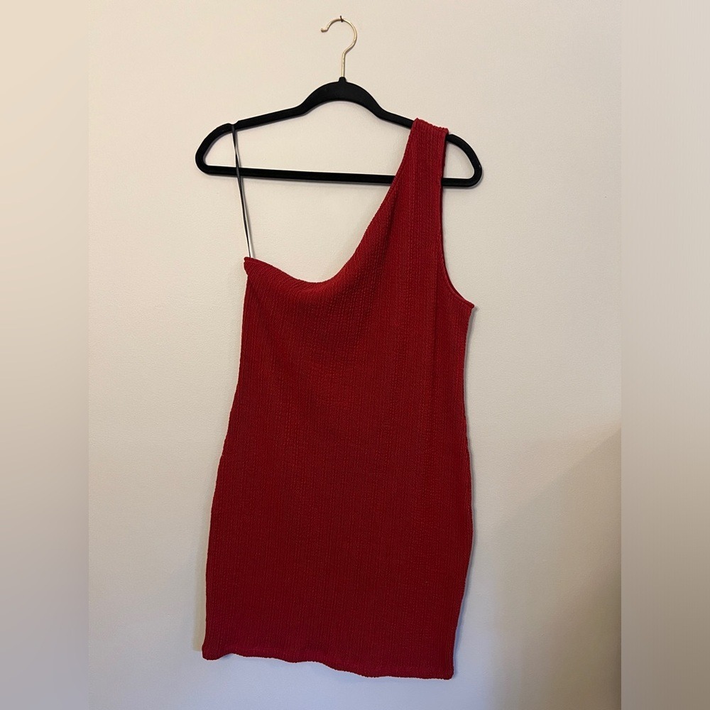 H&M One Shoulder Mini Dress Stretch Bodycon Red Y2K Women Size Large